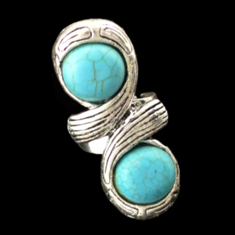 Vintage Handmade Duo Turquoise Ring Adjustable Size 7